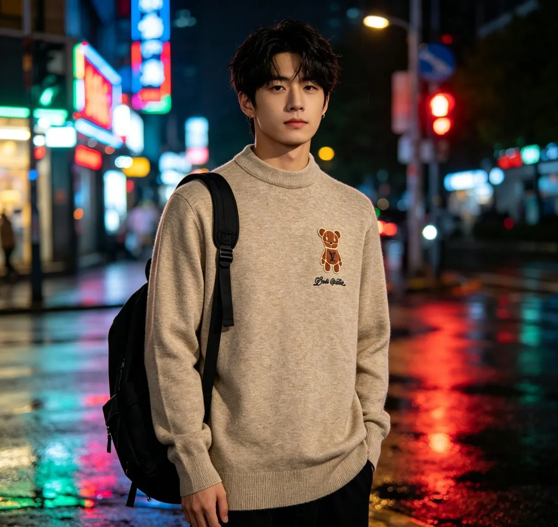 Louis Vuitton/Louis Vuitton 26ss towel patch bear crew neck sweater